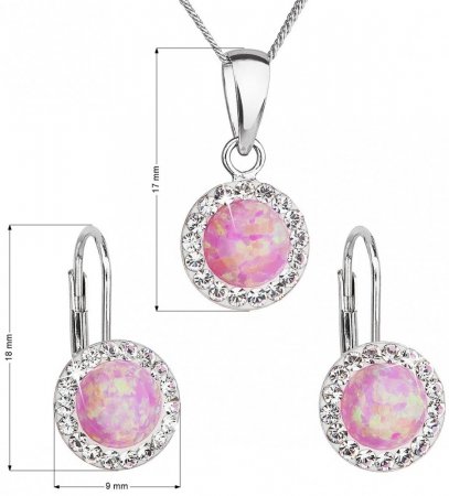 Sada šperků se syntetickým opálem a krystaly Swarovski náušnice a přívěšek světle růžové kulaté 39160.1 Light Rose Opal
