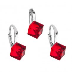 Sada šperků s krystaly náušnice a přívěsek červená kostička 39068.3 Lt.siam