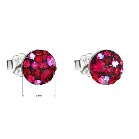 Strieborné náušnice pecka s kryštálmi Swarovski červené okrúhle 31136.3 Cherry