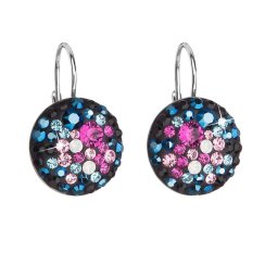 Stříbrné náušnice visací s krystaly Swarovski mix barev kulaté 31176.4 Galaxy