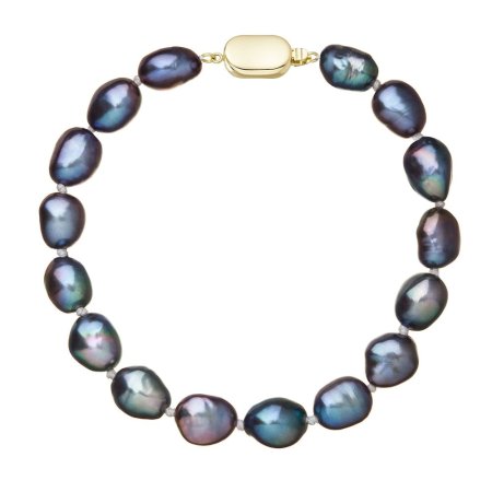 Perlový náramek z říčních perel se zapínáním ze 14 karátového zlata 923011.3/9269A peacock