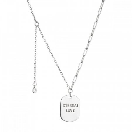 Strieborný náhrdelník placička ETERNAL LOVE a prívesok s mini zirkónikom 12070.1