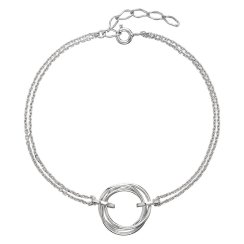 Stříbrný náramek tři kroužky na dvojitém řetízku 63001