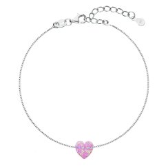 Stříbrný náramek se syntetickým opálem růžové srdce 13018.3 Pink s. Opal