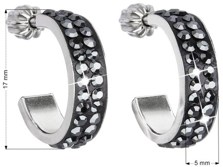 Stříbrné náušnice kruhy s krystaly Swarovski černý půlkruh 31119.5 Hematite