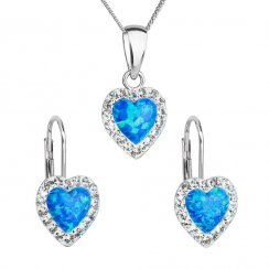 Súprava šperkov so syntetickým opálom a krištáľmi Preciosa náušnice a prívesok modré srdce 39161.1 Blue s. Opal