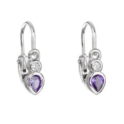 Strieborné detské náušnice visiace so zirkónom vo fialovej farbe 11197.3 Violet