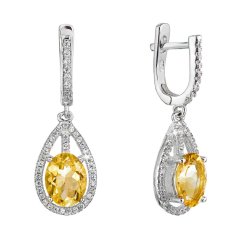 Stříbrné náušnice visací slzy se žlutým zirkonem 11480.3 Citrine