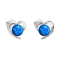 Strieborné náušnice srdca s modrým syntetickým opálom 31259.3 Blue