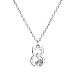 Strieborný náhrdelník mačka so zirkónmi 12113.1