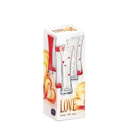 Skleněná váza zlatá srdce Love dekor Q8184 19,5 cm