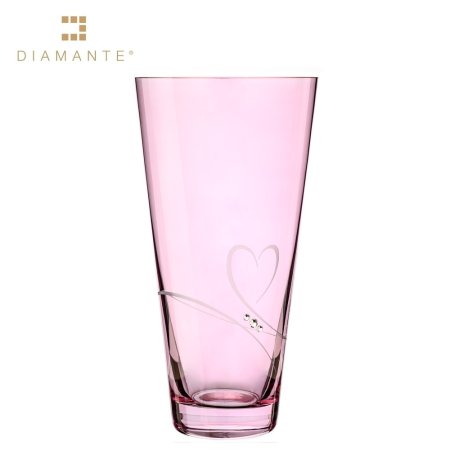 Sklenená váza růžová so Swarovski Elements srdce 25 cm Romance Conical Pink