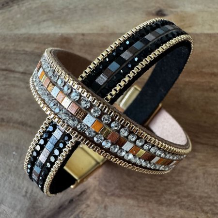 Náramek světle hnědý textilní 53008.3 gold