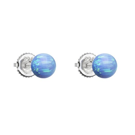 Strieborné náušnice kôstky so syntetickým opálom svetlo modré okrúhle 11246.3 Lt. Blue s. Opal