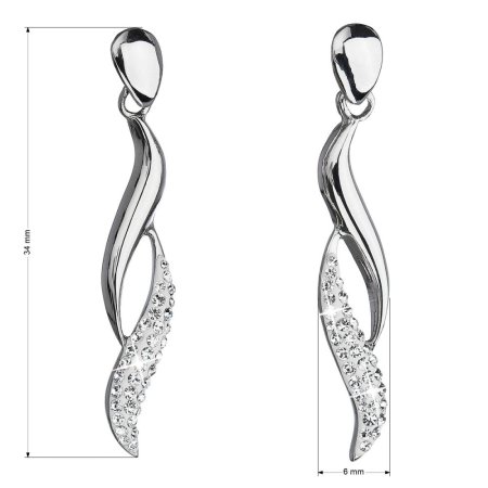 Strieborné náušnice visiace s kryštálmi Swarovski biele vlnky 31162.1 Krystal