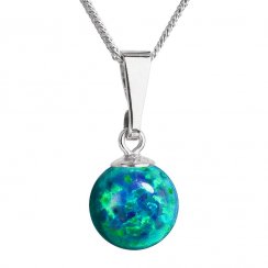 Stříbrný náhrdelník se zeleným syntetickým opálem 12050.3 Green