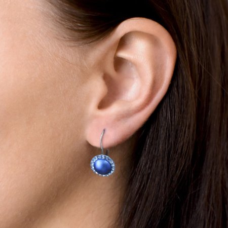 Sada šperkov s kryštálmi Swarovski náušnice a prívesok s tmavo modrou matnou perlou okrúhle 39091.3 Dark Blue