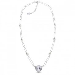Stříbrný náhrdelník bílý čirý z pravých říčních perel Trilliant N4706C6W Krystal