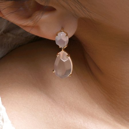 Pozlátené náušnice s ruženínom a chalcedónom 11740.3