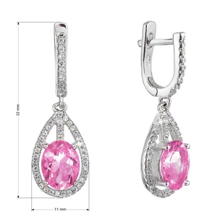 Stříbrné náušnice visací slzy s růžovým zirkonem 11480.3 Rose