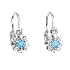Strieborné detské náušnice visiace so zirkónom modrá kytička 11174.3 Light Blue