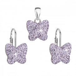 Sada šperků s křišťály Preciosa náušnice a přívěsek fialový motýl 39144.1 Violet