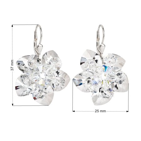Stříbrné náušnice visací s krystaly Swarovski bílá kytička 31130.1 Krystal