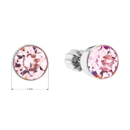 Strieborné náušnice pecka so Swarovski kryštálmi ružové okrúhle 31113.3 Light Rose