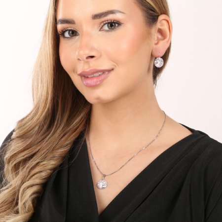 Stříbrné náušnice visací s krystaly Swarovski růžové kulaté 31176.3 Magic Rose