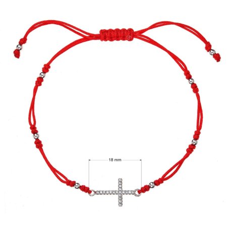 Červený náramek proti uhranutí stříbrný křížek se zirkony 13022.3