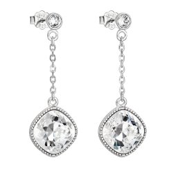 Strieborné náušnice visiace s kryštálmi Swarovski biely kosoštvorec 31271.1 Kryštál