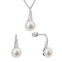 Perlová súprava z riečnych perál a zirkónov biela 29045.1B