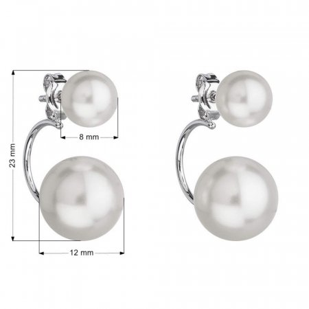 Stříbrné náušnice dvojité s perlou z křišťály Preciosa bílé kulaté 31177.1