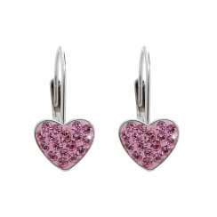 Stříbrné náušnice se Swarovski Elements srdce Rose