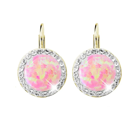 Pozlacené stříbrné náušnice klapky s kulatým opálem a krystaly Swarovski Rose velké