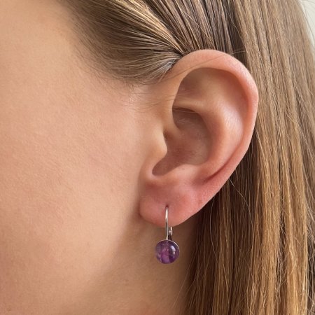 Strieborné visiace náušnice s pravými minerálnymi kameňmi okrúhle 11481.3 Fluorit Rainbow