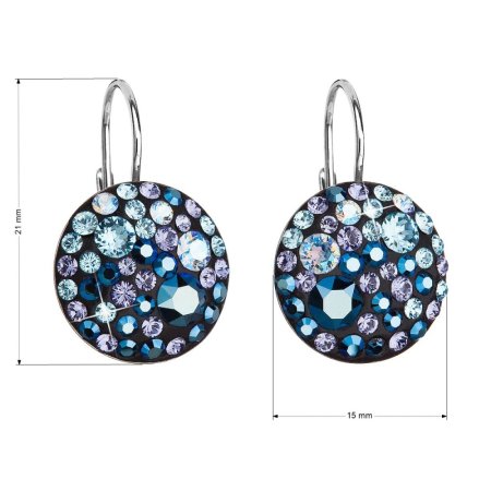 Strieborné náušnice visiace s kryštálmi Swarovski modré okrúhle 31176.3 Blue Style