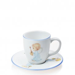Porcelánový hrnček s tanierikom Harry na espresso modrý anjel 100 ml