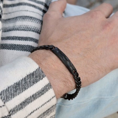 Náramek pánský z černé oceli s ozdobnou destičkou 43050.3 černý