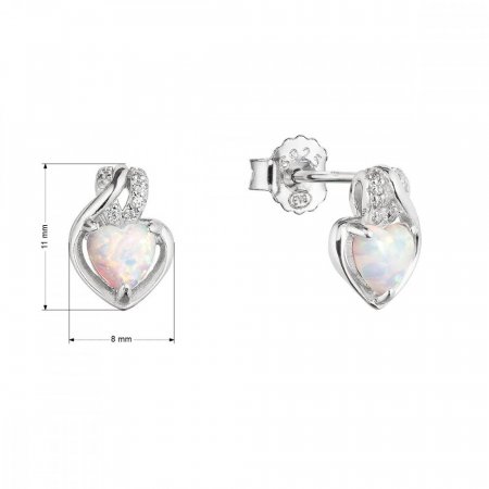 Stříbrné náušnice srdce z bílého syntetického opálu a zirkony 11469.1 white