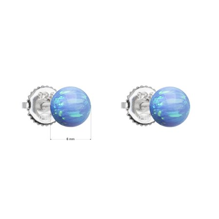 Strieborné náušnice kôstky so syntetickým opálom svetlo modré okrúhle 11246.3 Lt. Blue s. Opal
