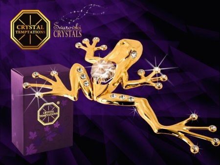 Kovová pozlátená figúrka Žabka s bielymi kryštálmi Swarovski Elements