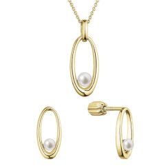 Perlová súprava pozlátený ovál s bielou riečnou perlou 29076.1B