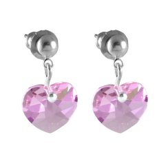 Náušnice so Swarovski Elements srdiečko Light Amethyst 10 mm