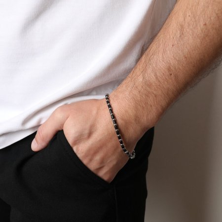 Náramek pánský kombinace dřeva a oceli 43054.3 černý