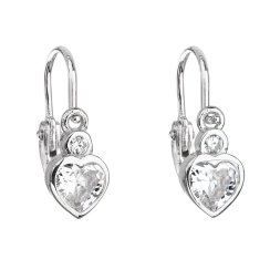 Strieborné detské náušnice visiace so zirkónom biele srdce 11178.1