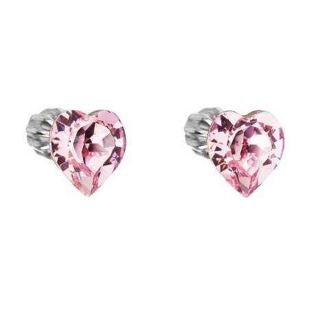 Strieborné náušnice pecka s kryštálmi Swarovski ružové srdce 31139.3 Rose