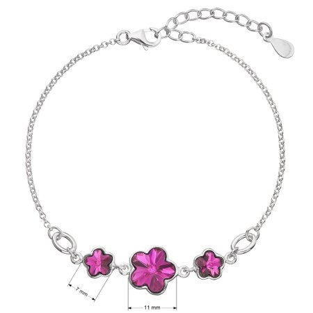 Strieborný náramok so Swarovski kryštálmi ružová kytička 33112.3 Fuchsia