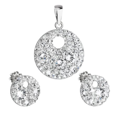 Súprava šperkov s krištáľmi Preciosa náušnice a prívesok bielej okrúhle 39148.1 Kryštál