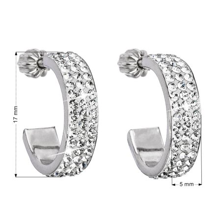 Stříbrné náušnice kruhy s krystaly Swarovski bílý půlkruh 31119.1 Krystal